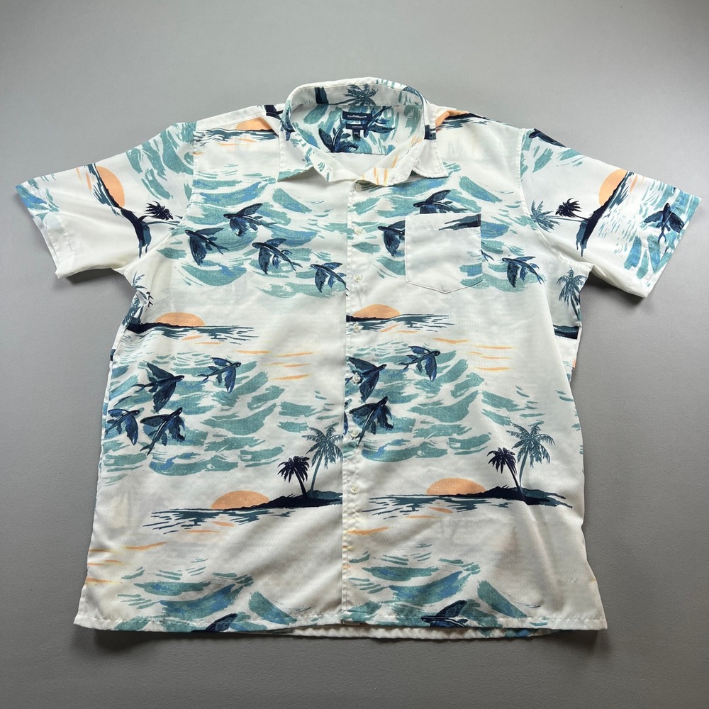 Croft & Barrow Shirt Mens 2XL Multicolor Tropical Sunset Side Slit Button Up